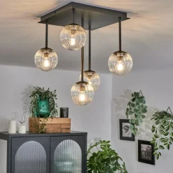 hofstein Plafonnier - Verre Chehalis Clair, 5 lumières