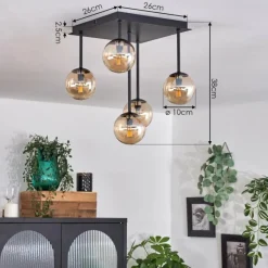 hofstein Plafonnier - Verre Chehalis Ambre, 5 lumières