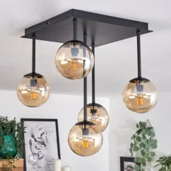 hofstein Plafonnier - Verre Chehalis Ambre, 5 lumières