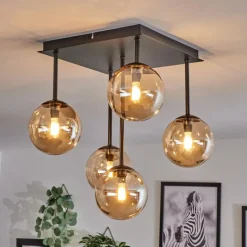 hofstein Plafonnier - Verre Chehalis Ambre, 5 lumières