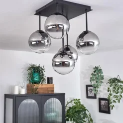 hofstein Plafonnier - Verre Chehalis Clair, Fumé, 5 lumières