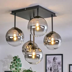 hofstein Plafonnier - Verre Chehalis Clair, Fumé, 5 lumières