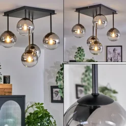 hofstein Plafonnier - Verre Chehalis Clair, Fumé, 5 lumières