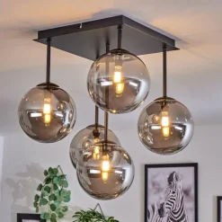 hofstein Plafonnier - Verre Chehalis Fumé, 5 lumières