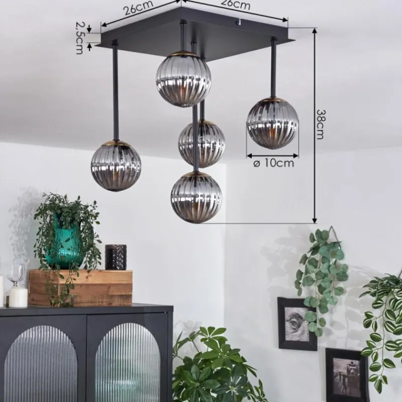 Lampes Dorées-hofstein Plafonnier - Verre Chehalis Or, Noir, 5 lumières