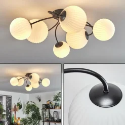 hofstein Plafonnier - Verre Chehalis Noir, 6 lumières