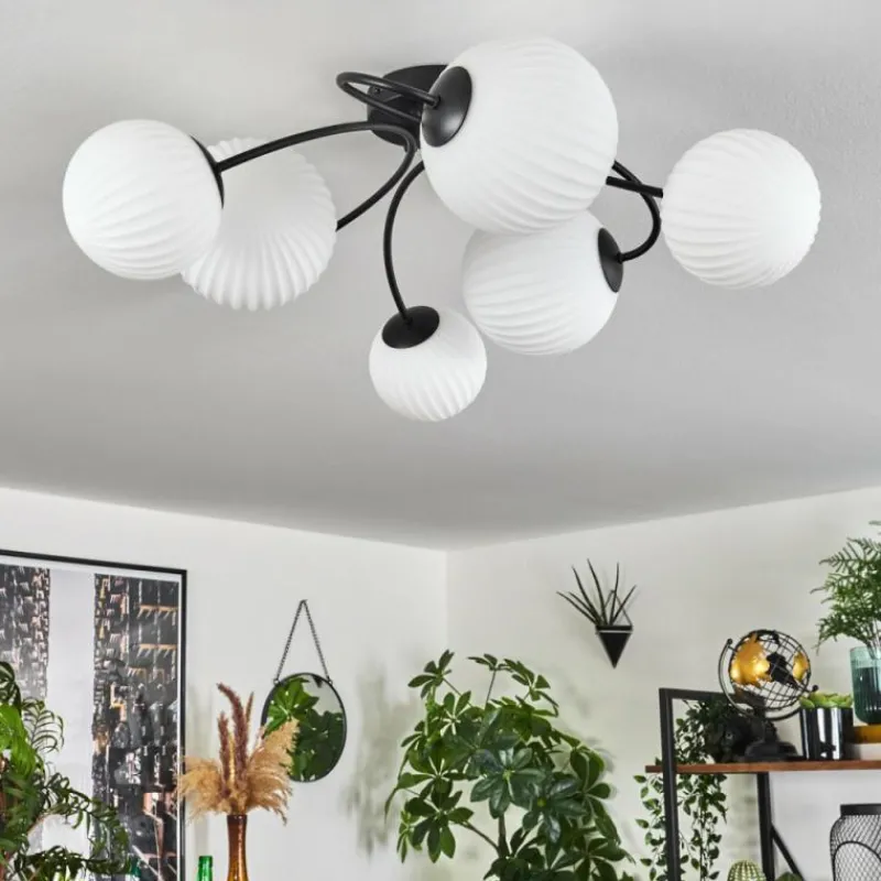 hofstein Plafonnier - Verre Chehalis Noir, 6 lumières