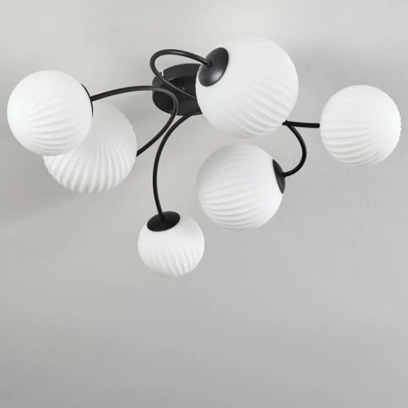 hofstein Plafonnier - Verre Chehalis Noir, 6 lumières