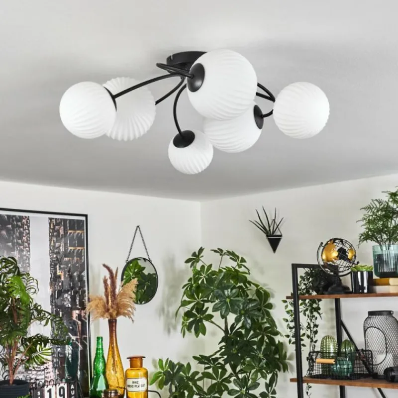 hofstein Plafonnier - Verre Chehalis Noir, 6 lumières