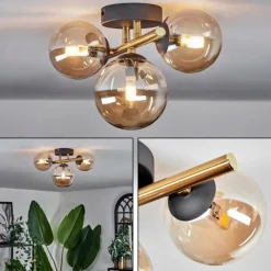 hofstein Plafonnier - Verre Chehalis Or, Noir, 3 lumières