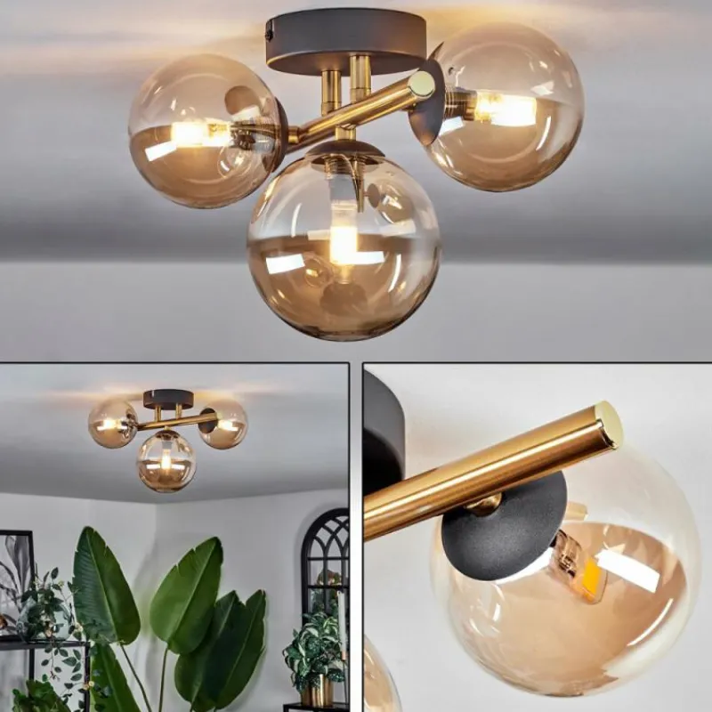 hofstein Plafonnier - Verre Chehalis Or, Noir, 3 lumières