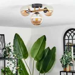 hofstein Plafonnier - Verre Chehalis Or, Noir, 3 lumières