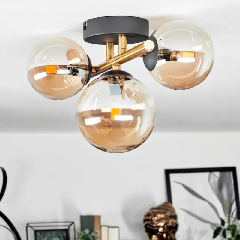 hofstein Plafonnier - Verre Chehalis Or, Noir, 3 lumières