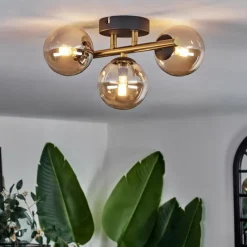 hofstein Plafonnier - Verre Chehalis Or, Noir, 3 lumières