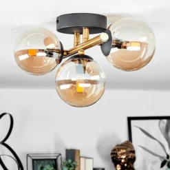 hofstein Plafonnier - Verre Chehalis Or, Noir, 3 lumières