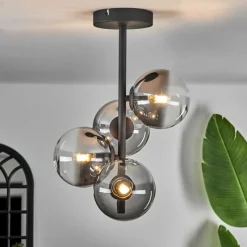 hofstein Plafonnier - Verre Chehalis Clair, Fumé, 4 lumières