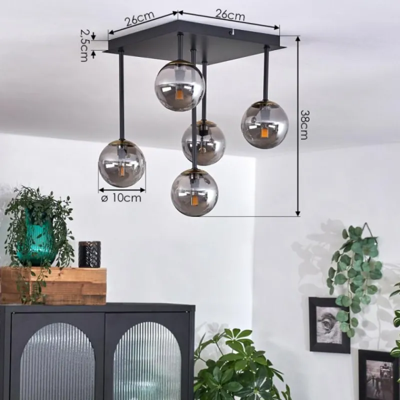 Lampes Dorées-hofstein Plafonnier - Verre Chehalis Or, Noir, 5 lumières