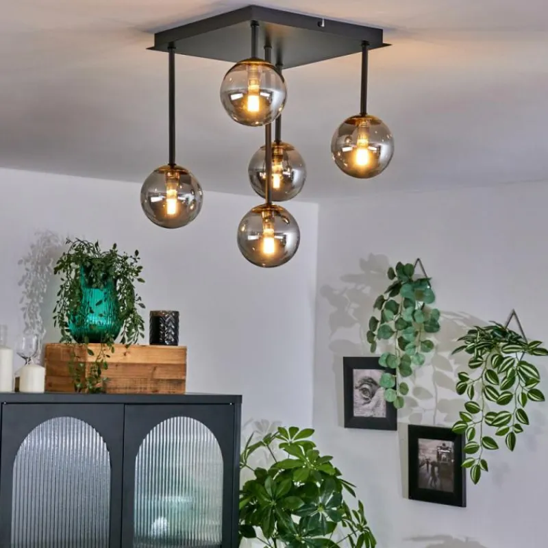 Lampes Dorées-hofstein Plafonnier - Verre Chehalis Or, Noir, 5 lumières