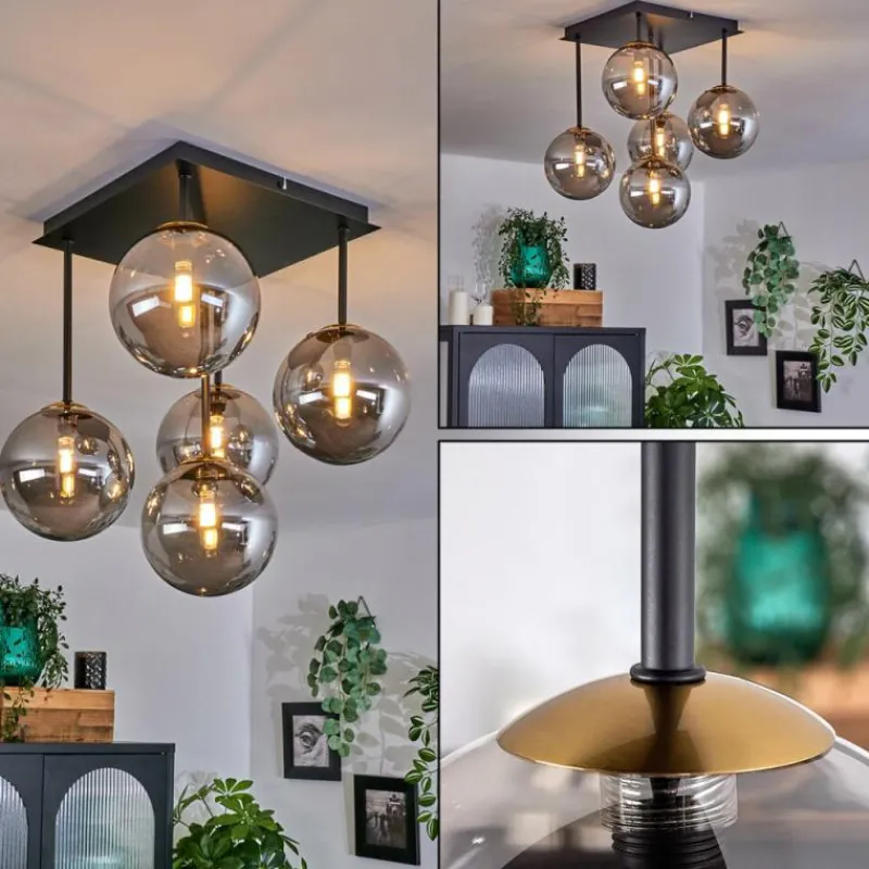 Lampes Dorées-hofstein Plafonnier - Verre Chehalis Or, Noir, 5 lumières