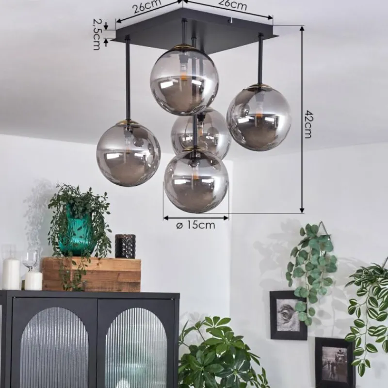 Lampes Dorées-hofstein Plafonnier - Verre Chehalis Or, Noir, 5 lumières