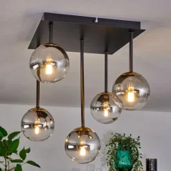 Lampes Dorées-hofstein Plafonnier - Verre Chehalis Or, Noir, 5 lumières