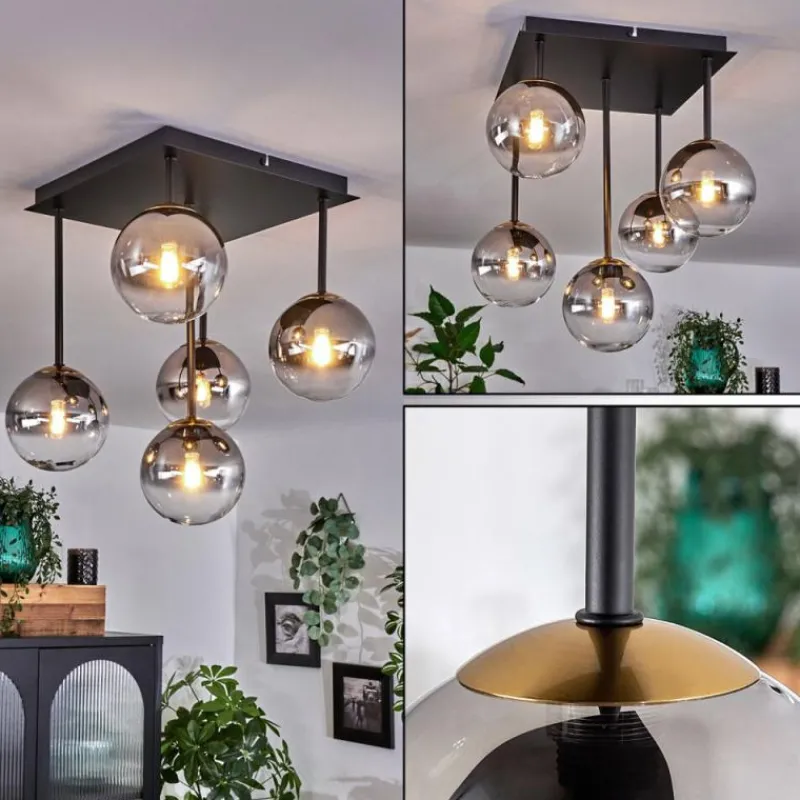 Lampes Dorées-hofstein Plafonnier - Verre Chehalis Or, Noir, 5 lumières