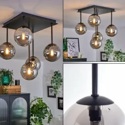 hofstein Plafonnier - Verre Chehalis Fumé, 5 lumières