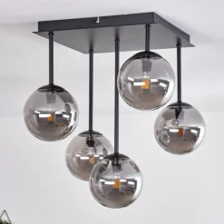 hofstein Plafonnier - Verre Chehalis Fumé, 5 lumières