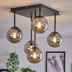 hofstein Plafonnier - Verre Chehalis Fumé, 5 lumières