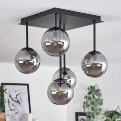 hofstein Plafonnier - Verre Chehalis Fumé, 5 lumières