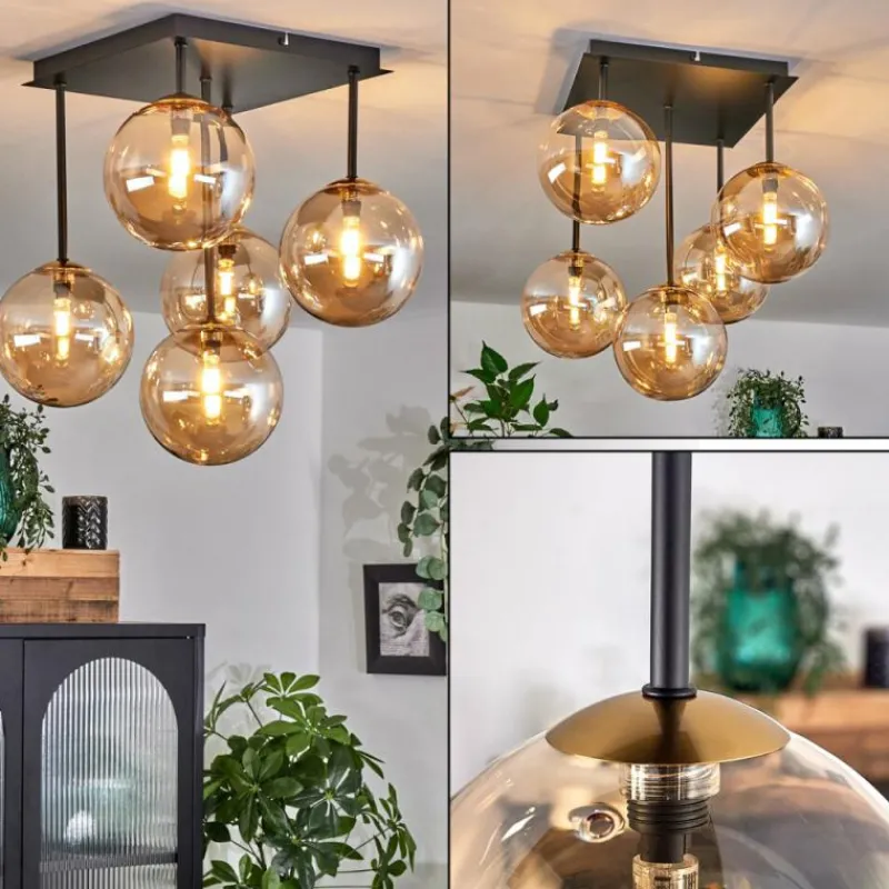 hofstein Plafonnier - Verre Chehalis Or, Noir, 5 lumières