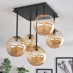 hofstein Plafonnier - Verre Chehalis Or, Noir, 5 lumières