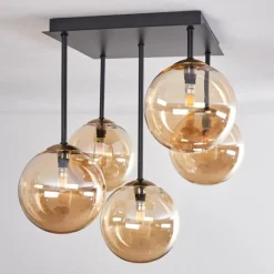 hofstein Plafonnier - Verre Chehalis Or, Noir, 5 lumières