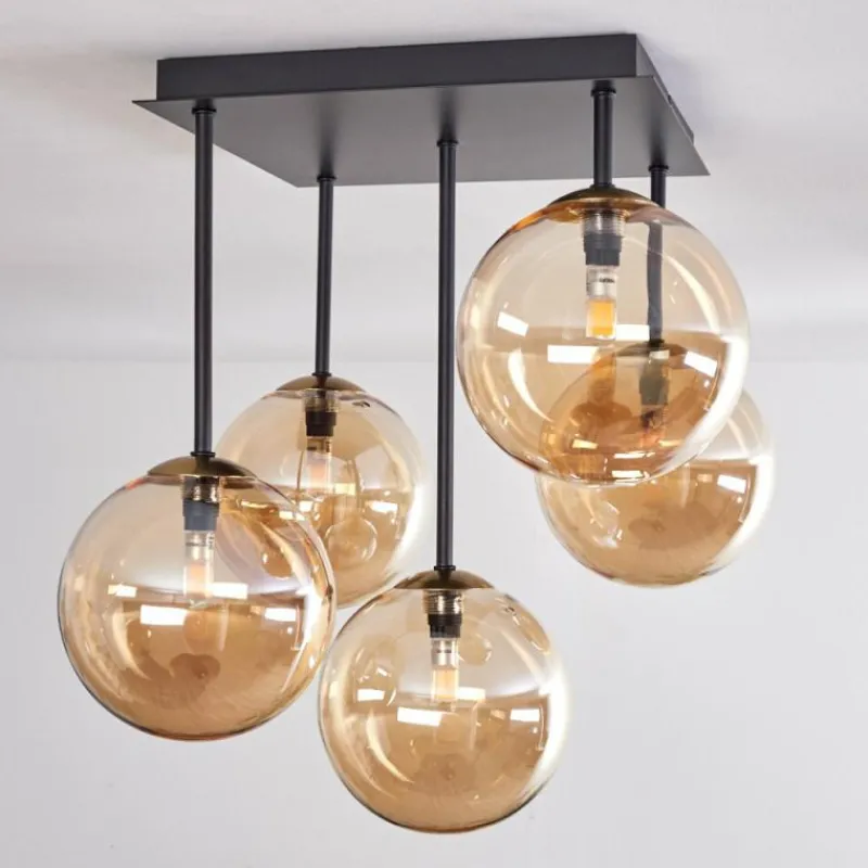 hofstein Plafonnier - Verre Chehalis Or, Noir, 5 lumières