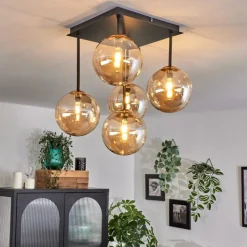 hofstein Plafonnier - Verre Chehalis Or, Noir, 5 lumières