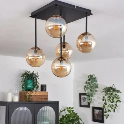 hofstein Plafonnier - Verre Chehalis Or, Noir, 5 lumières