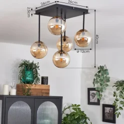 hofstein Plafonnier - Verre Chehalis Or, Noir, 5 lumières