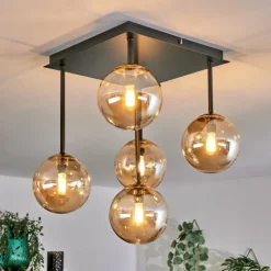 hofstein Plafonnier - Verre Chehalis Or, Noir, 5 lumières