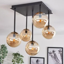hofstein Plafonnier - Verre Chehalis Or, Noir, 5 lumières
