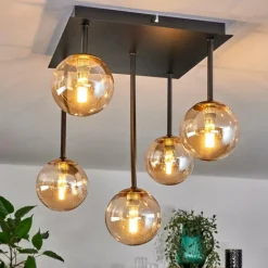 hofstein Plafonnier - Verre Chehalis Or, Noir, 5 lumières