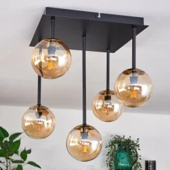 hofstein Plafonnier - Verre Chehalis Or, Noir, 5 lumières