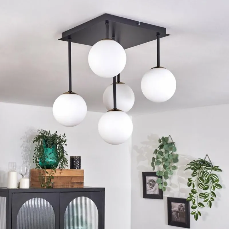 hofstein Plafonnier - Verre Chehalis Or, Noir, 5 lumières