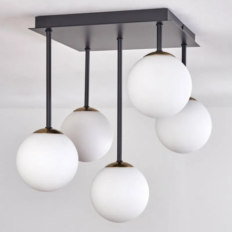 hofstein Plafonnier - Verre Chehalis Or, Noir, 5 lumières