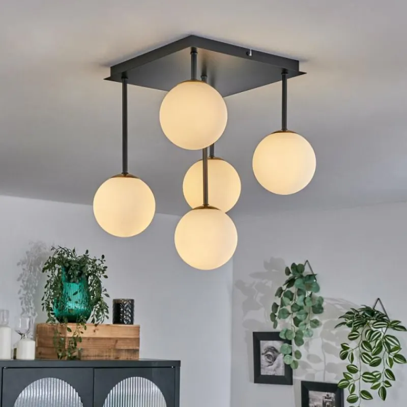 hofstein Plafonnier - Verre Chehalis Or, Noir, 5 lumières