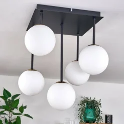 hofstein Plafonnier - Verre Chehalis Or, Noir, 5 lumières