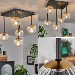 hofstein Plafonnier - Verre Chehalis Or, Noir, 5 lumières