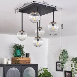 hofstein Plafonnier - Verre Chehalis Or, Noir, 5 lumières