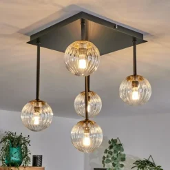 hofstein Plafonnier - Verre Chehalis Or, Noir, 5 lumières