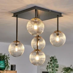 hofstein Plafonnier - Verre Chehalis Or, Noir, 5 lumières