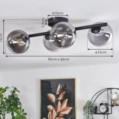 hofstein Plafonnier - Verre Chehalis Clair, Fumé, 4 lumières